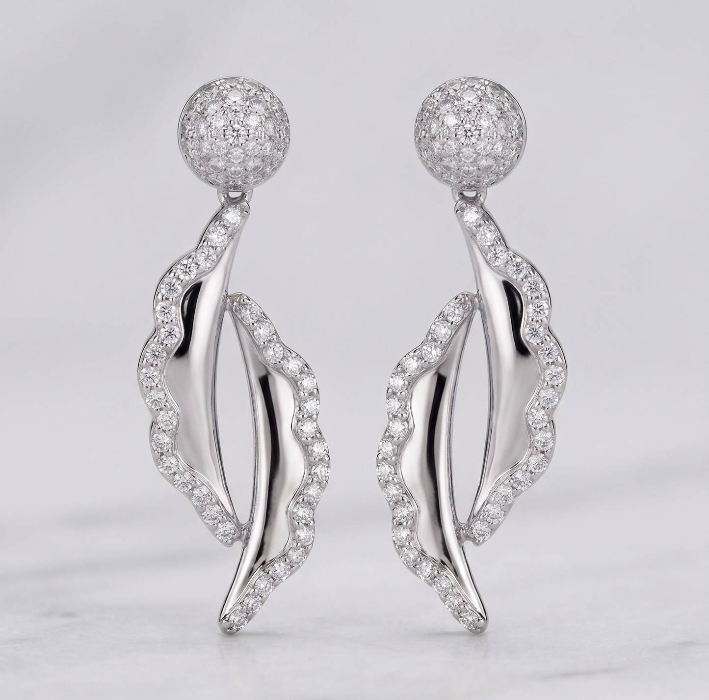 Abstract Wavy Leaf Moissanite Drop Earrings in Silver