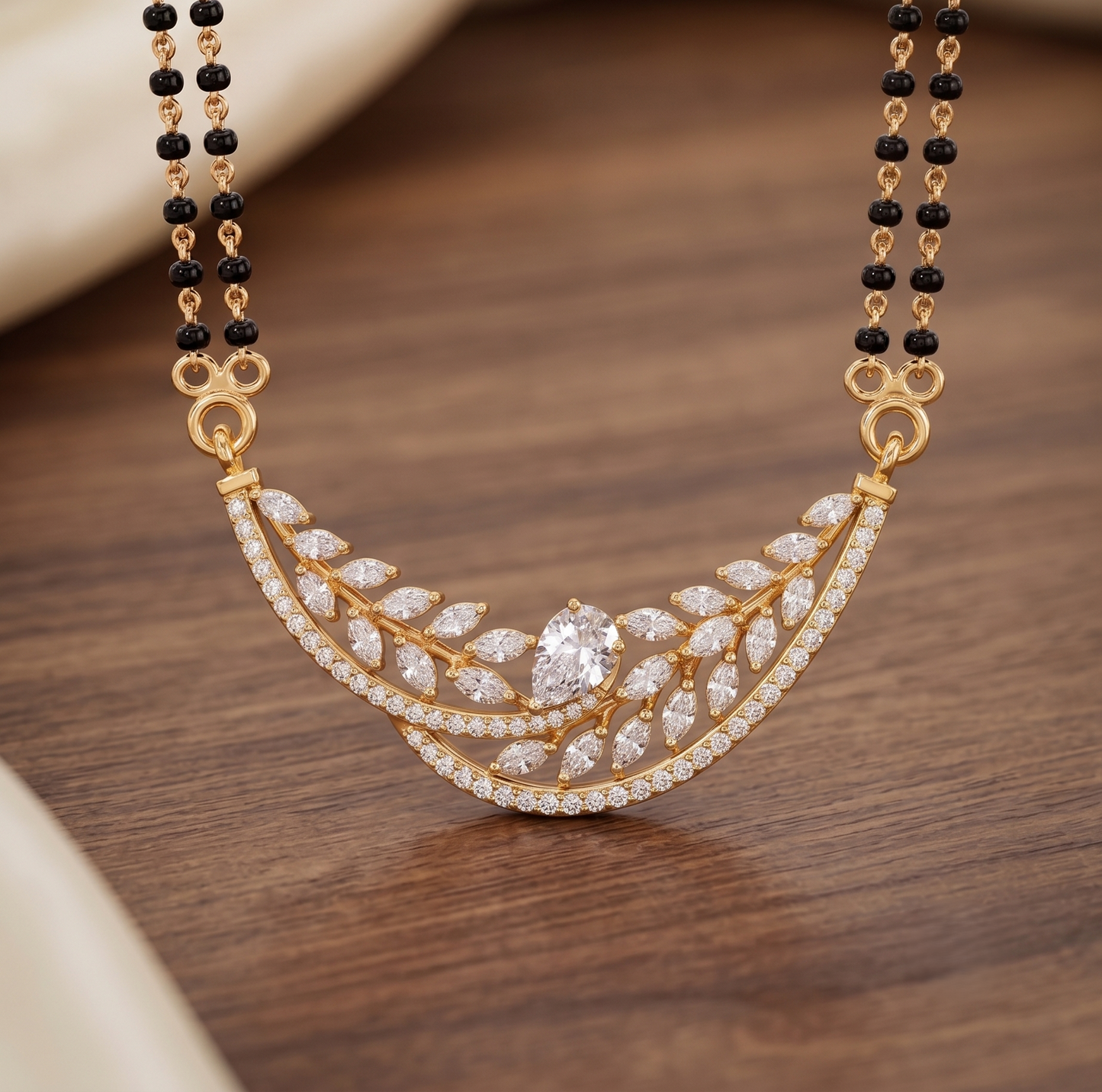 925 Silver Botanical Leaf Crescent Mangalsutra