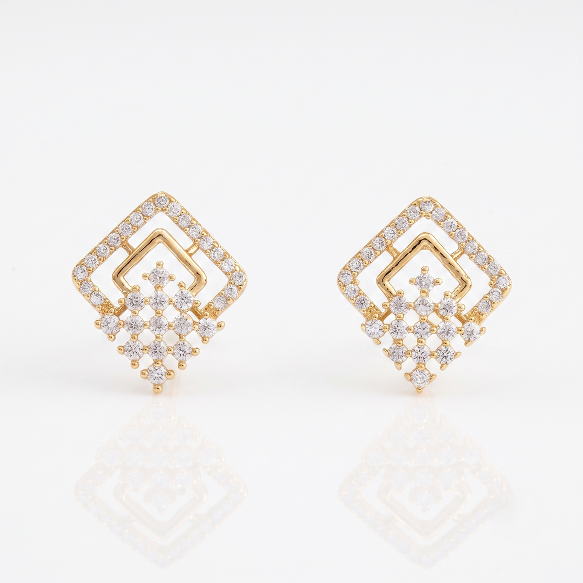 Silver Geometric Lattice Stud Earrings
