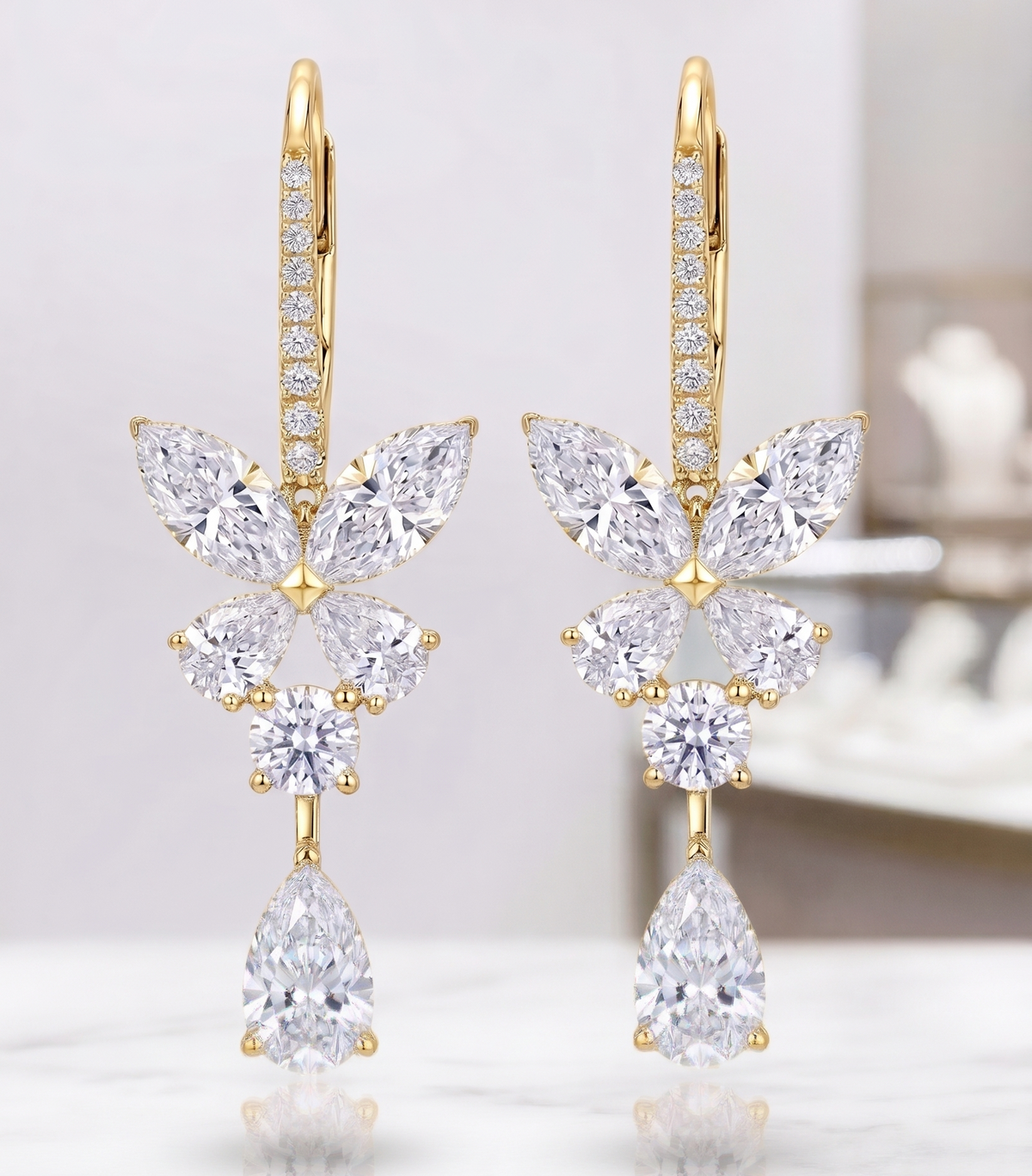 Luminous Butterfly Drop Earrings in Sterling Silver