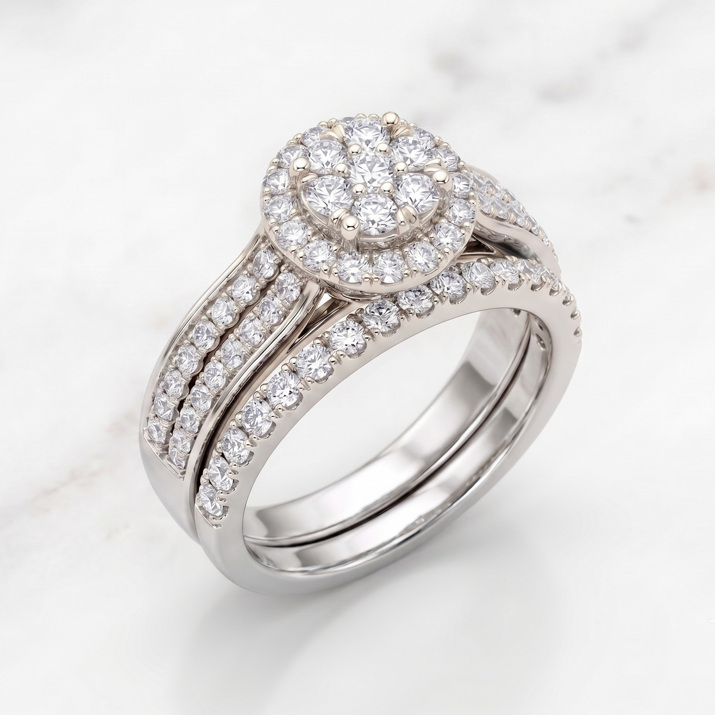 A White Gold or Platinum Bridal 925 Silver Ring