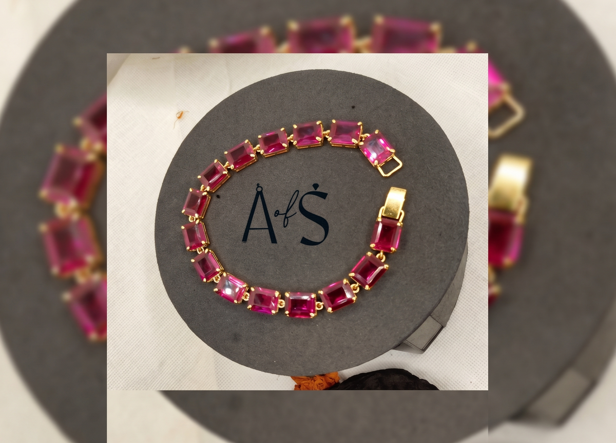 Classic Silver & Magenta Gemstone Bracelet