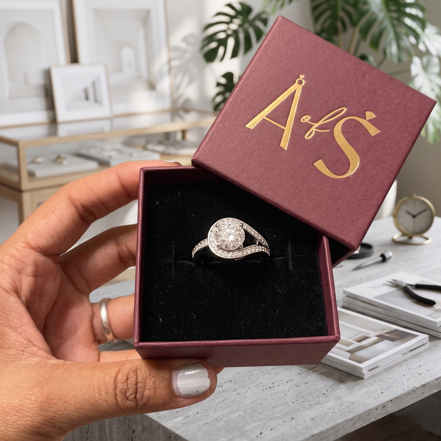 Sparkling Pavé Orbit Silver Engagement Silver Ring
