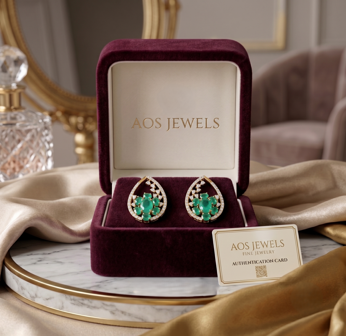 925 Silver Emerald Cluster Teardrop Earrings