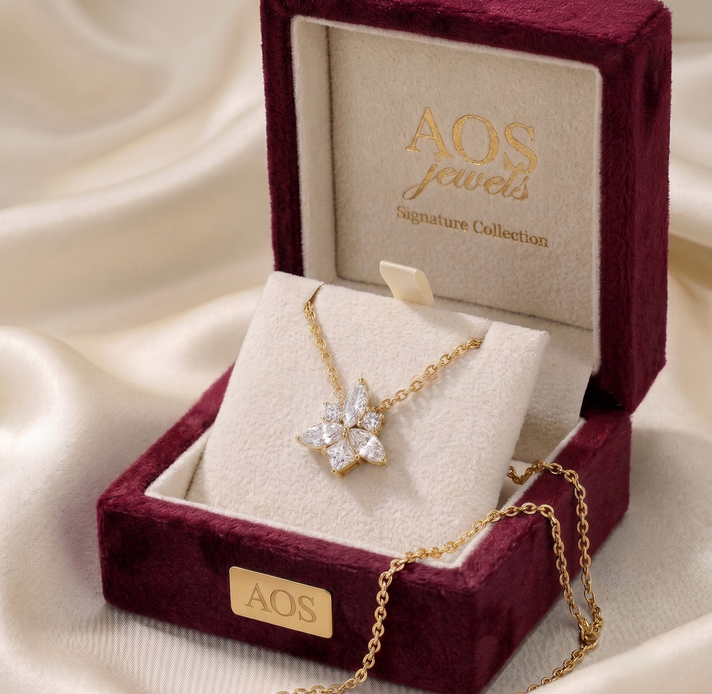 Sparkle Marquise & Princess Cut Star Flower Silver Chain Pendant