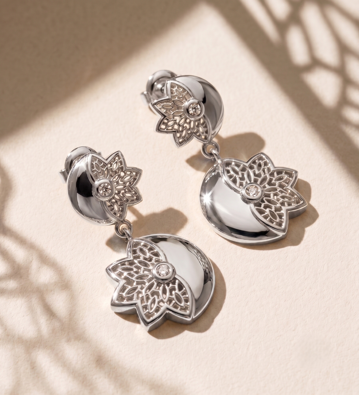 Half-Moon Floral Silver Earrings