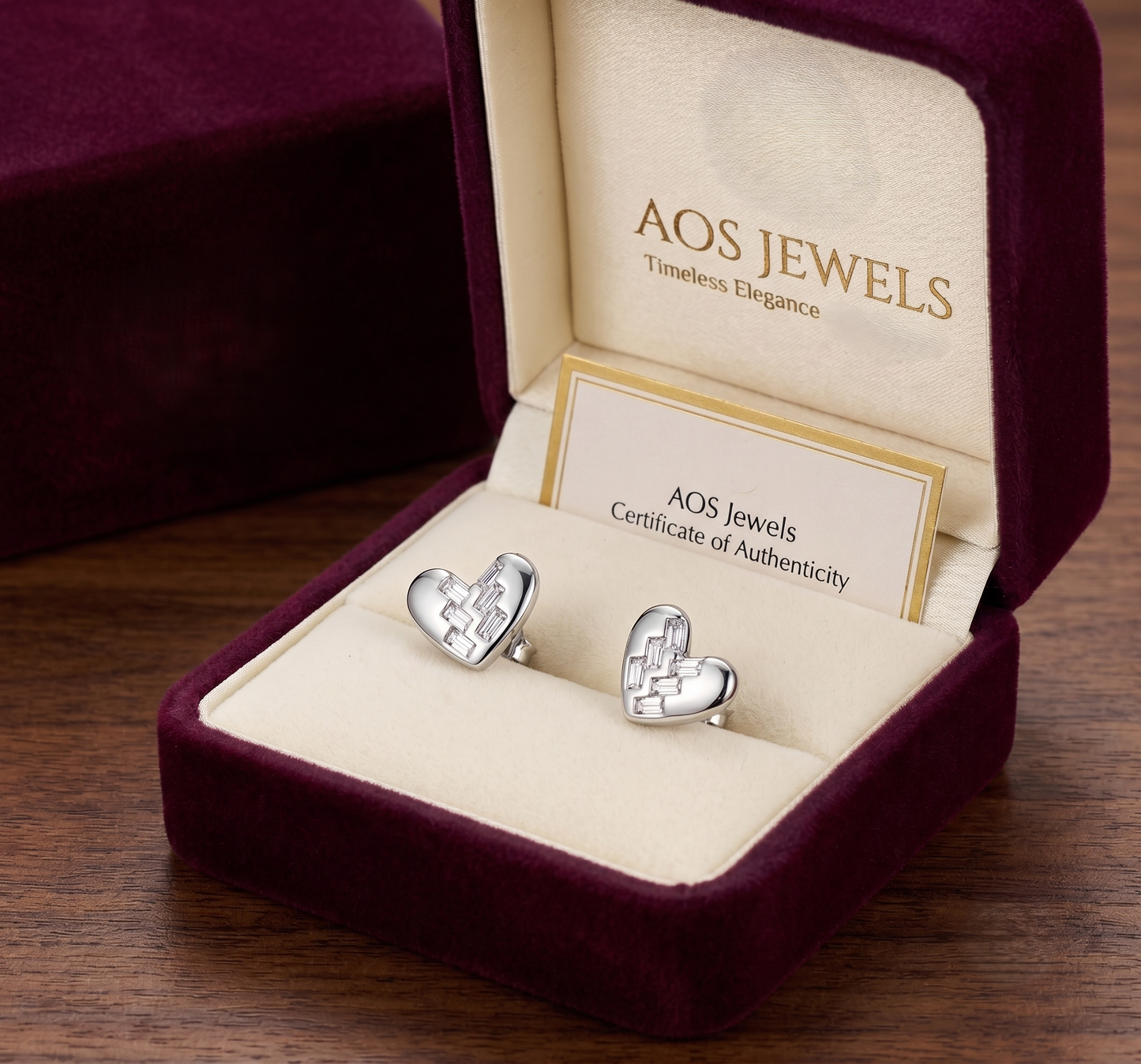 Asymmetrical Step-Cut Stone Heart Silver Earrings
