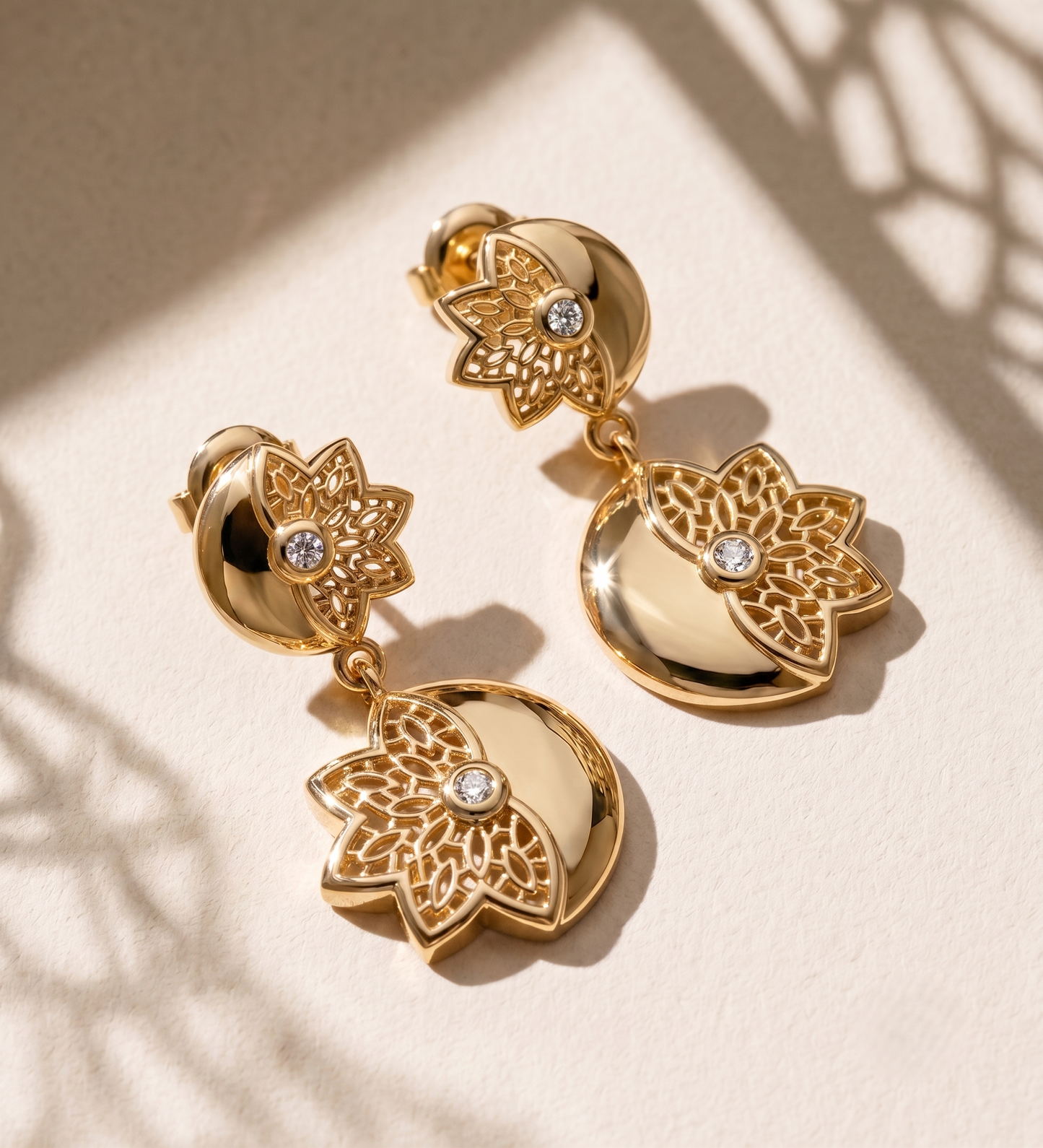Half-Moon Floral Silver Earrings