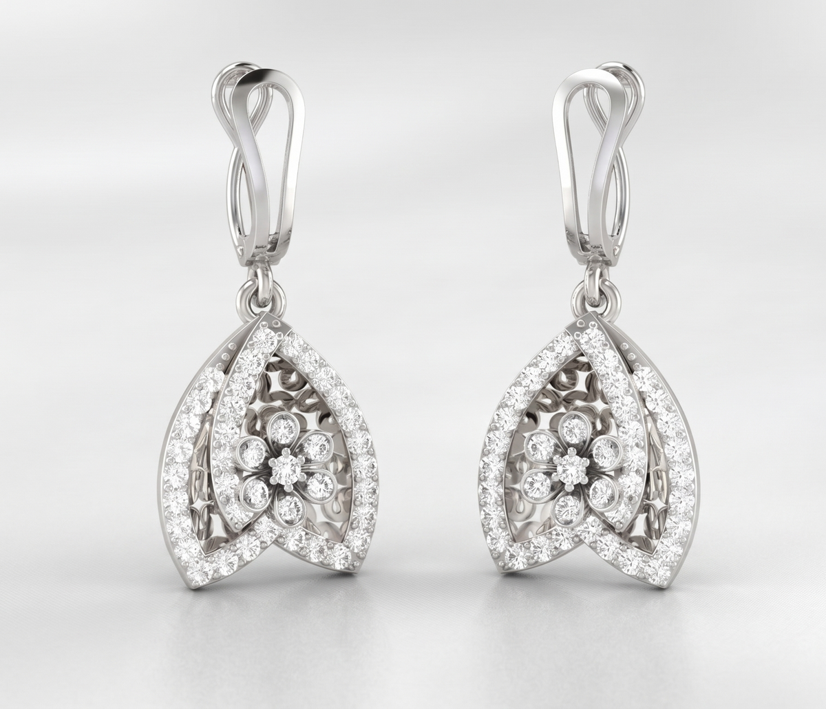925 Sterling Silver Floral Teardrop Drop Earrings