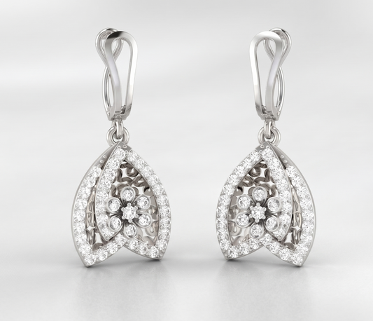 925 Sterling Silver Floral Teardrop Drop Earrings