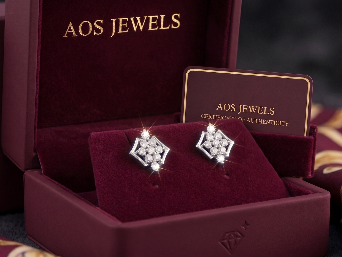 925 Sterling Silver Geometric Moissanite Cluster Studs