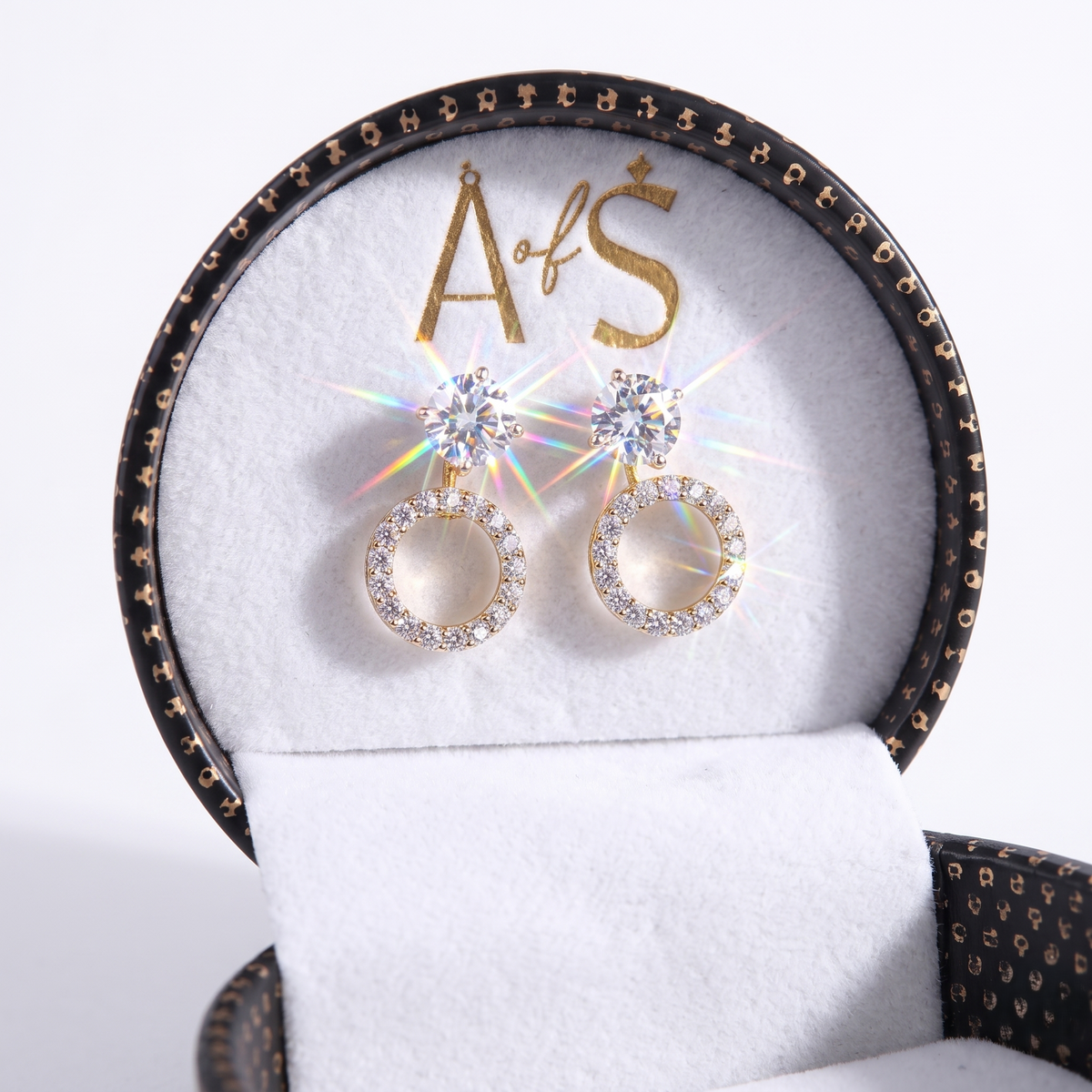 Silver Solitaire Stud and Pavé Circle Drop Earrings