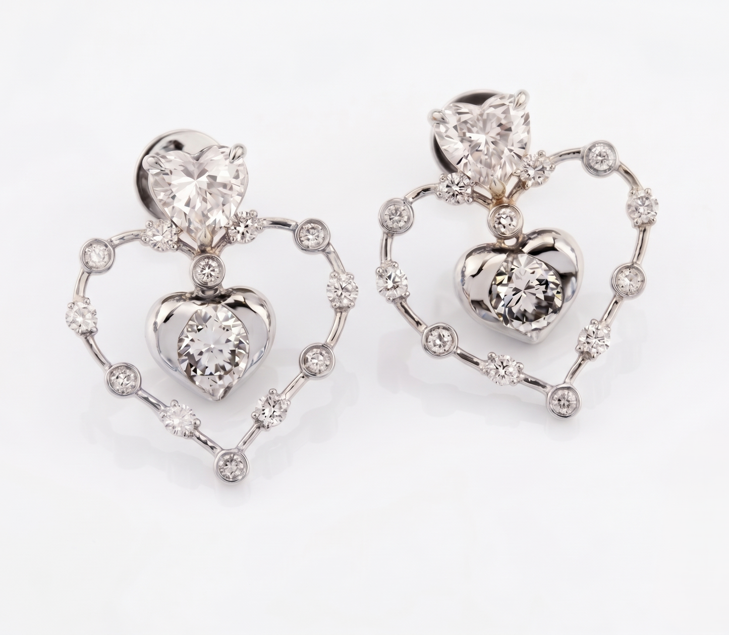 925 Sterling Silver Nested Heart Drop Earrings