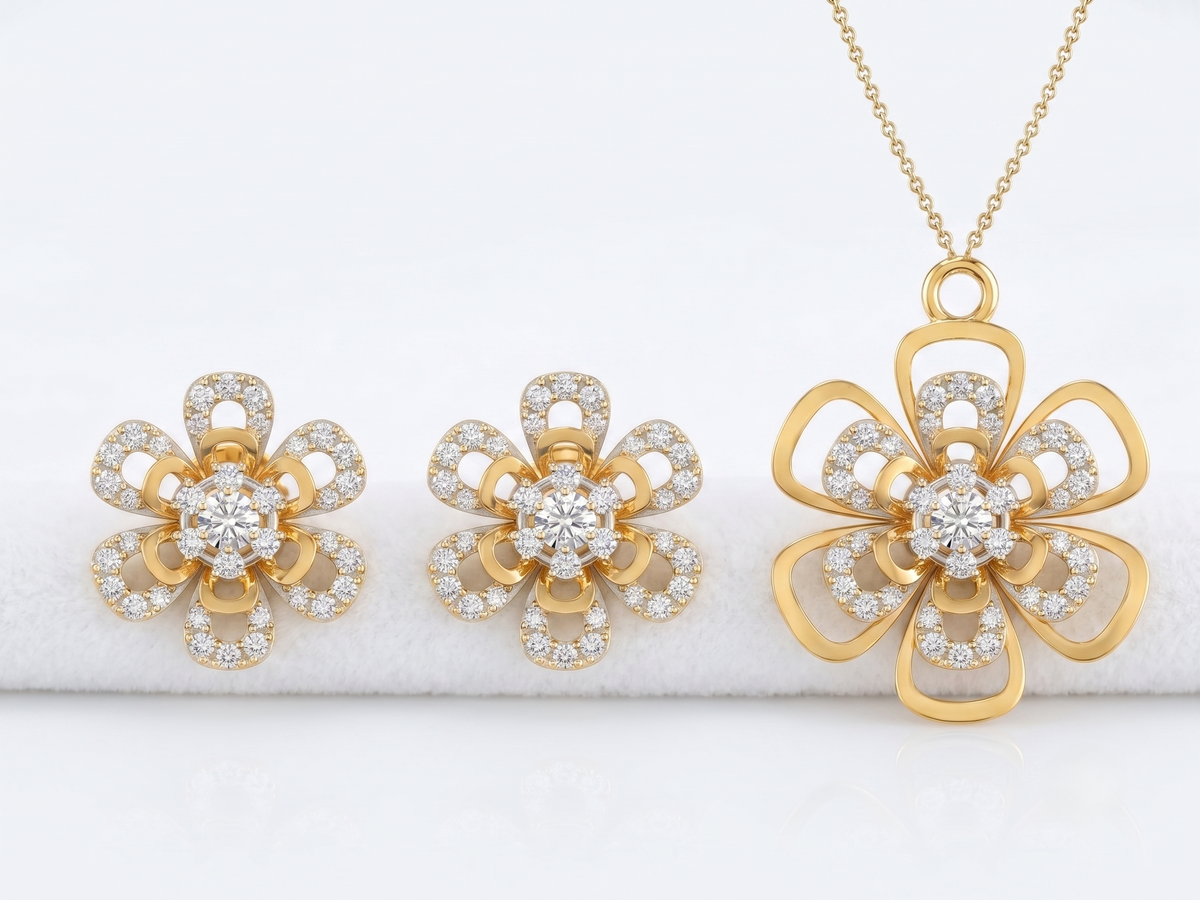 The Ethereal Open-Petal Floral Pendant Set