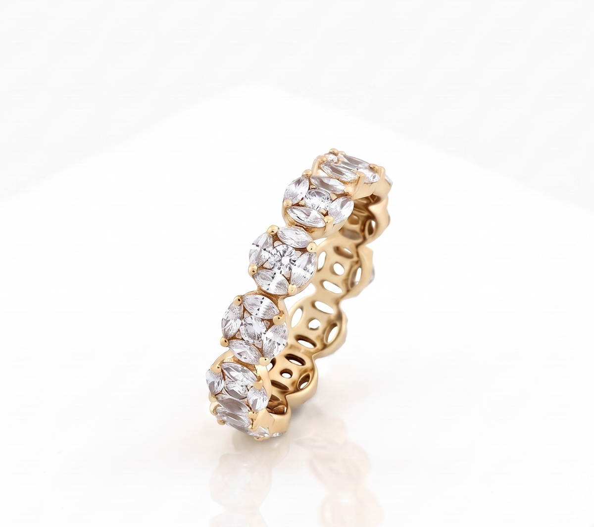 Silver Round and Marquise Cluster Eternity Band
