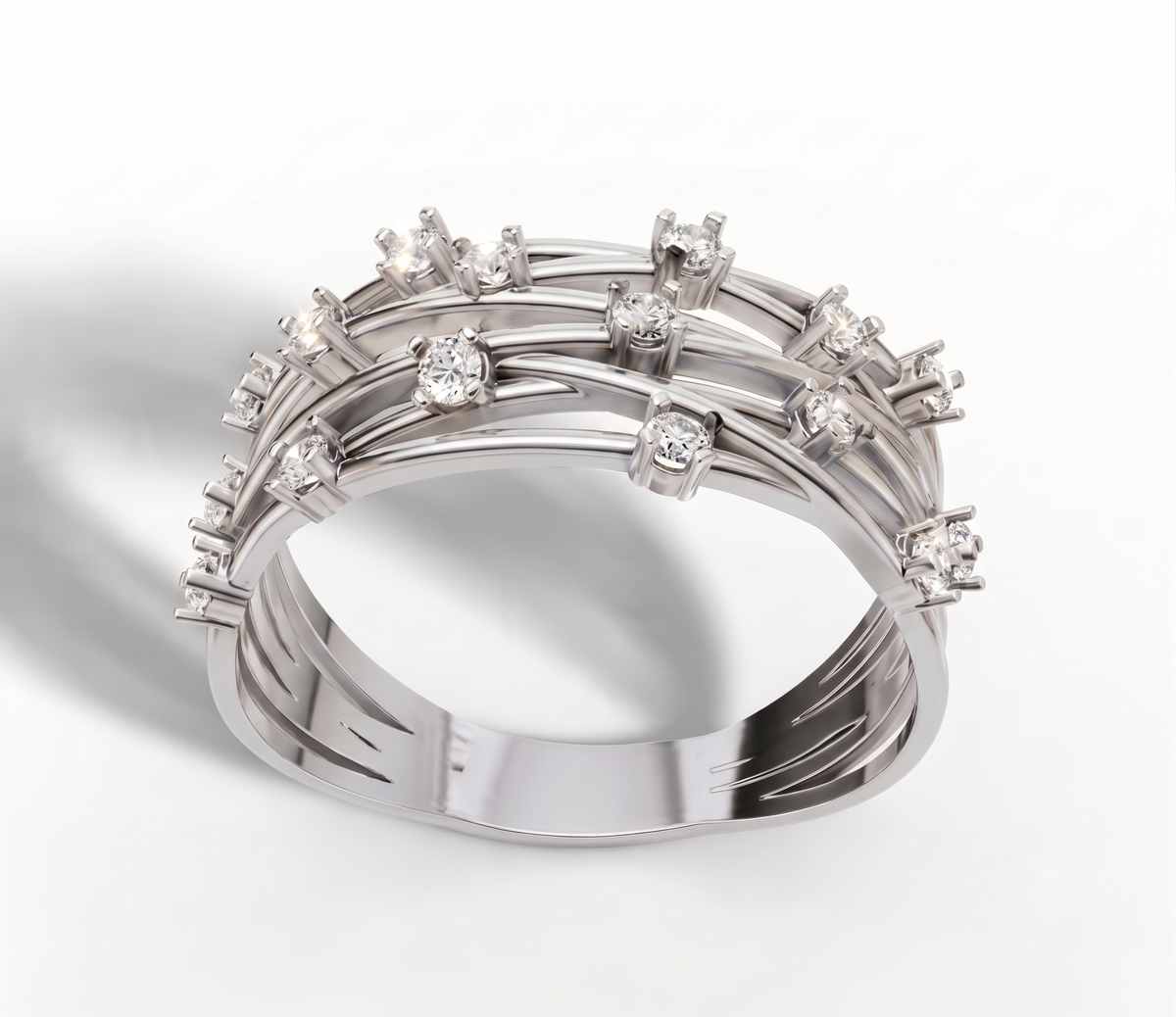 925 Sterling Silver Multi-Strand Scattered Stone Ring
