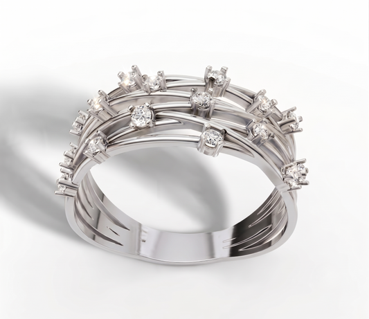 925 Sterling Silver Multi-Strand Scattered Stone Ring
