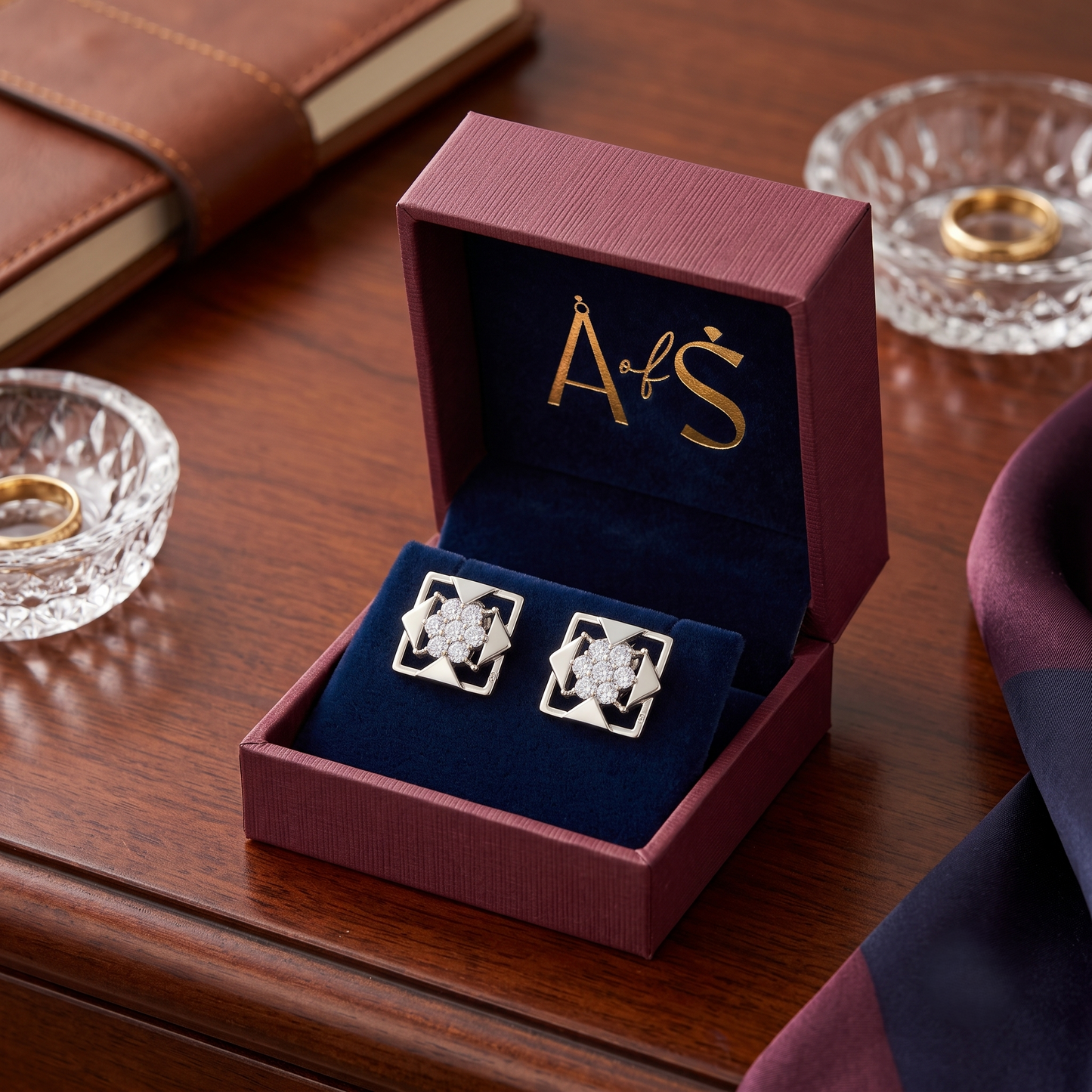 Silver Geometric moissanite Cluster Stud Earrings