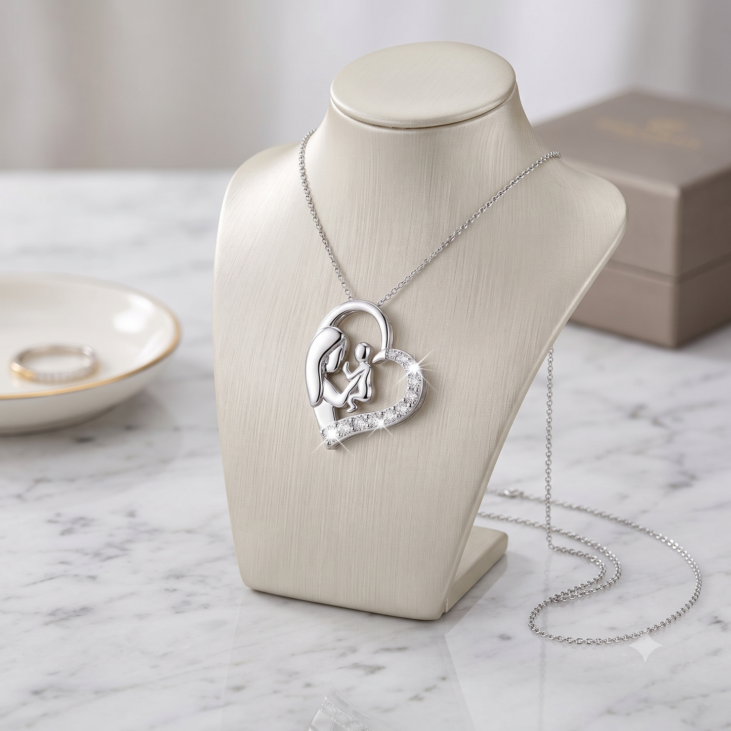 A silver chain pendant heart-shaped design