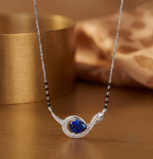 925 Silver Blue Sapphire Color Pear Drop Mangalsutra