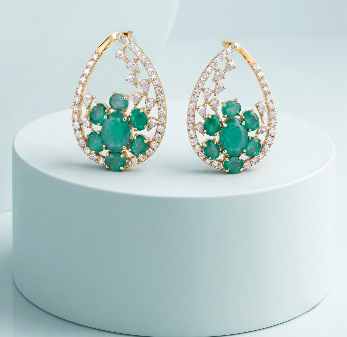 925 Silver Emerald Cluster Teardrop Earrings