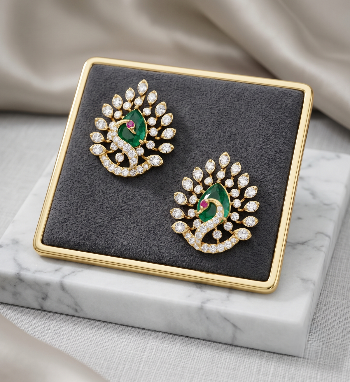 The Silver Majestic Peacock Studs