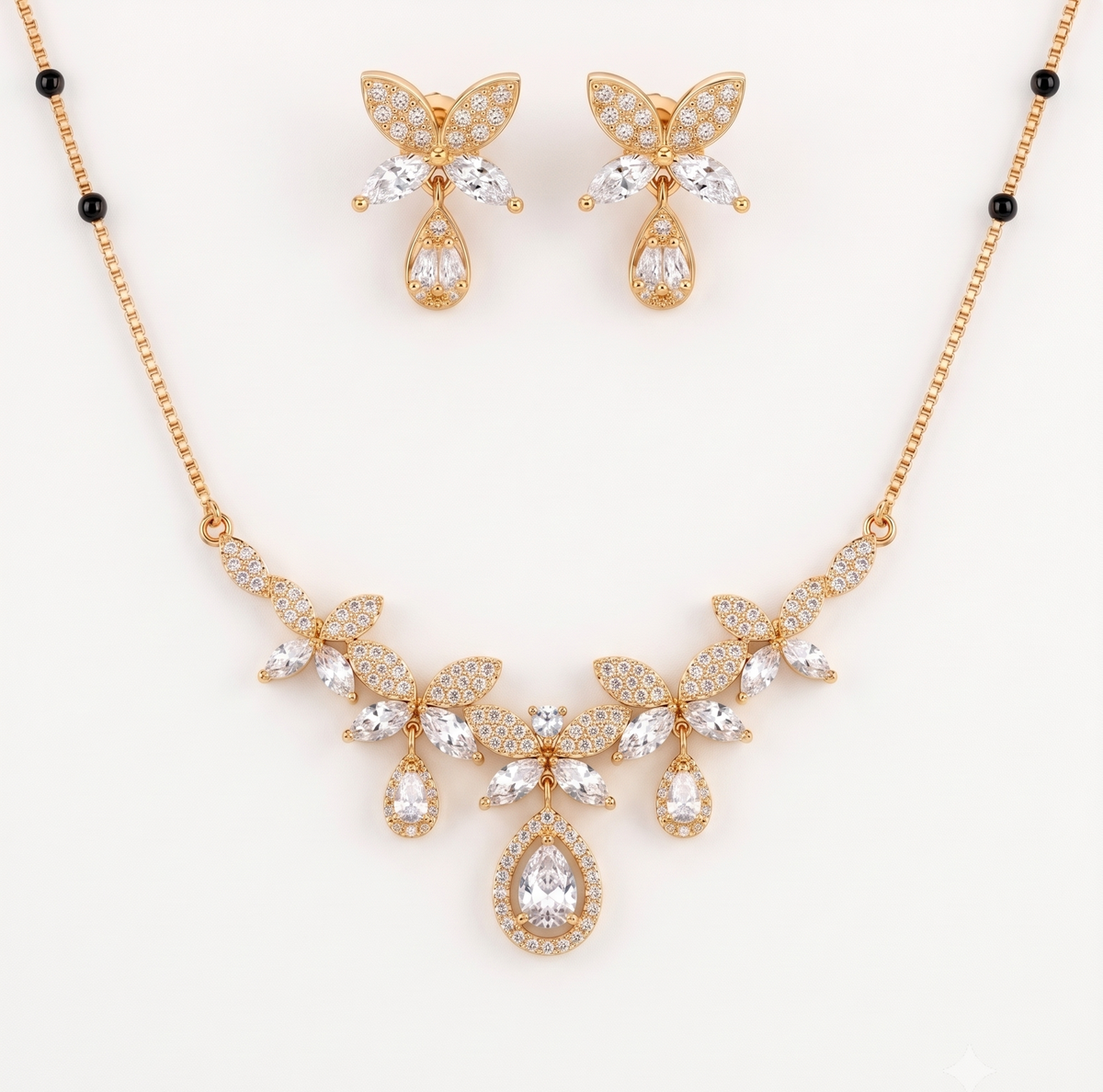 Silver Marquise and Pear Drop Mangalsutra Set