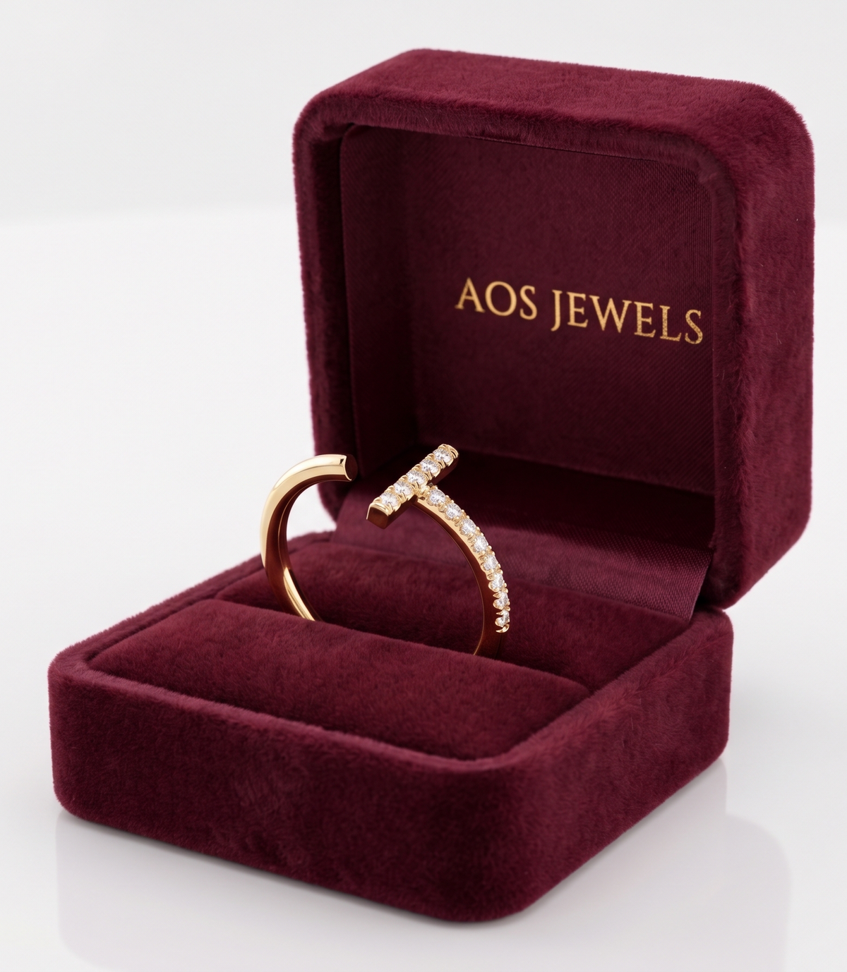 925 Sterling Silver Pave T-Bar Open Ring
