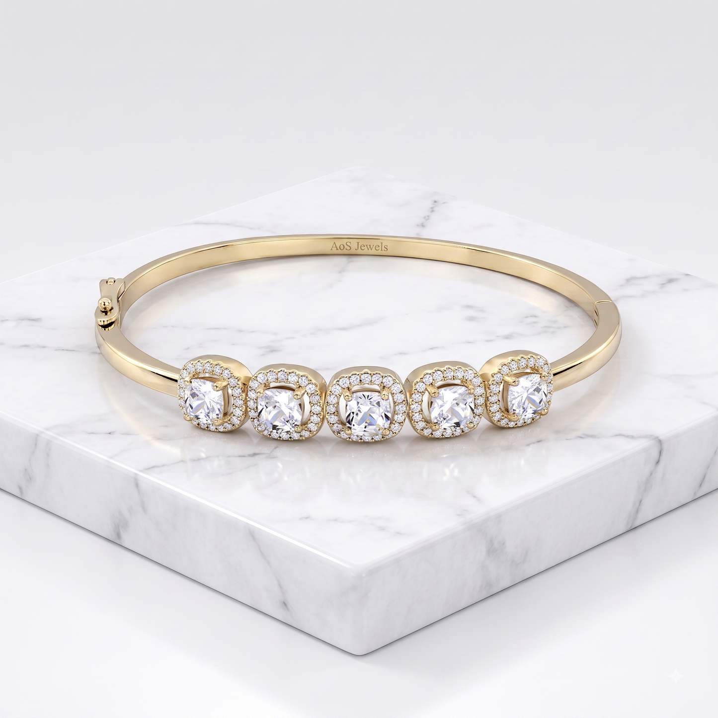 Sterling Silver Five-Stone Cushion Halo Bracelet