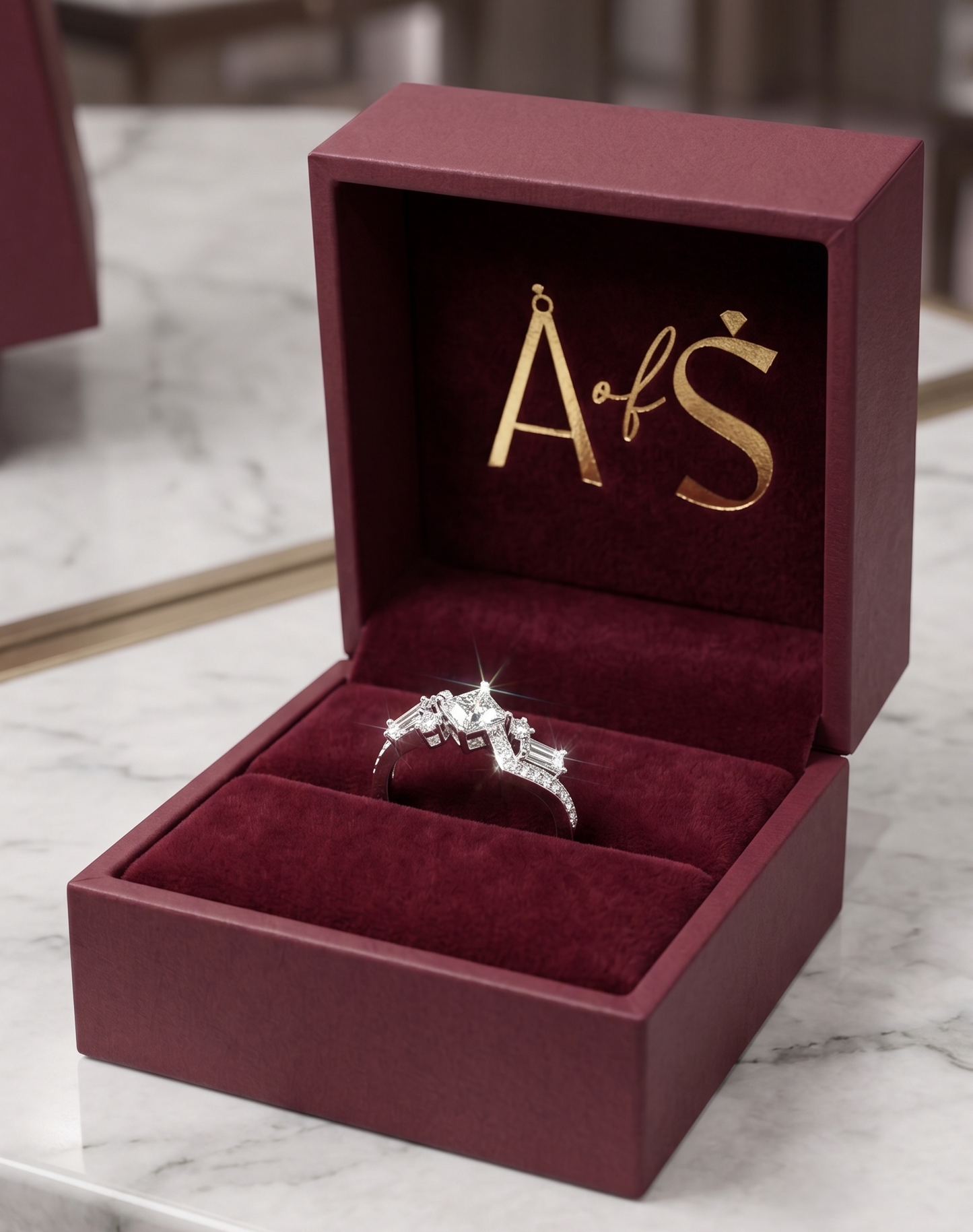 A Silver Princess Cut Geometric Ring