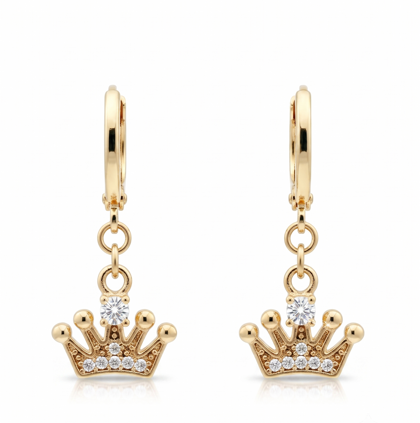Sparkling Tiara Charm Huggie Drop Earrings