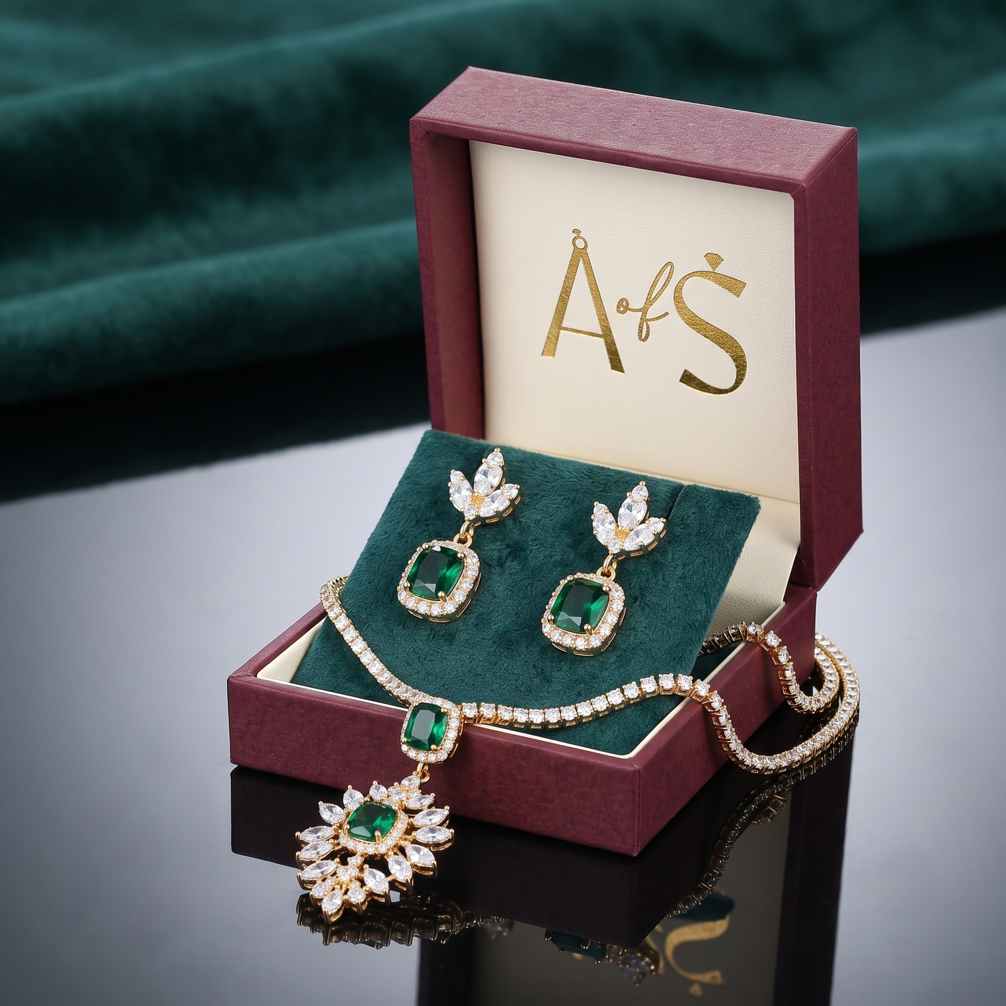 The Royal Emerald Blossom Sterling Silver Pendant Set