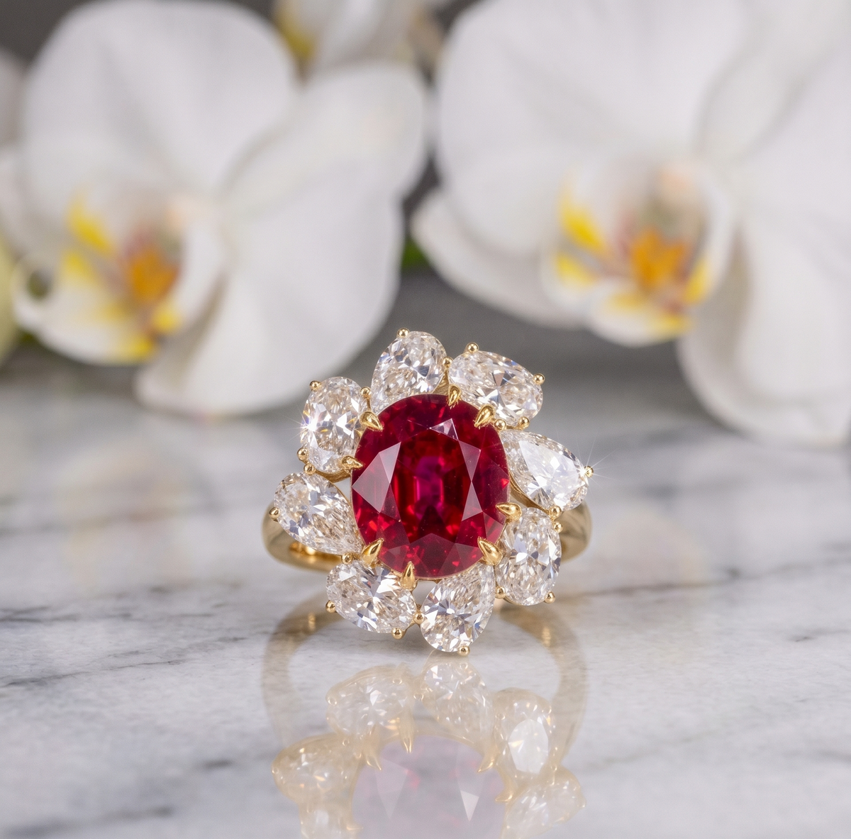 The Royal Red Sunburst Silver Ring