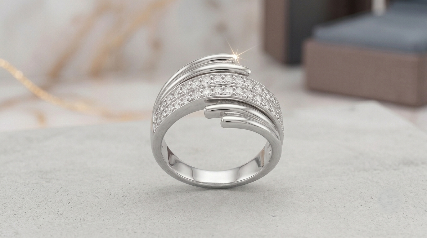 The silver wrap-style ring with three rows