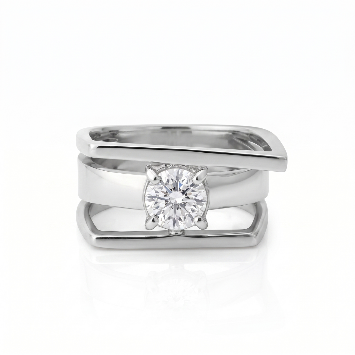Modern Wide Band Triple-Bar Silver Ring