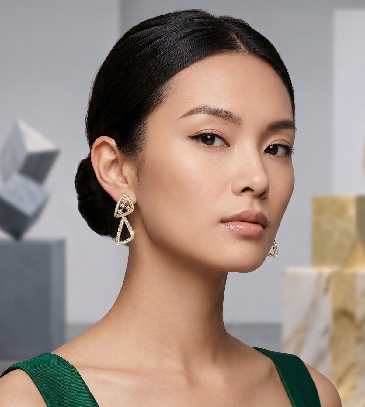 Modern Geometric Double Triangle moissanite Drop Earrings
