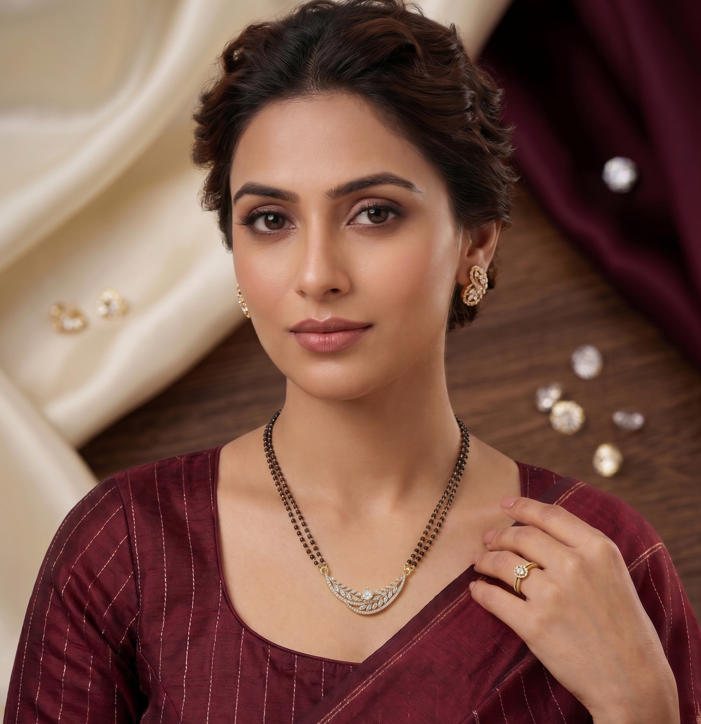 925 Silver Botanical Leaf Crescent Mangalsutra