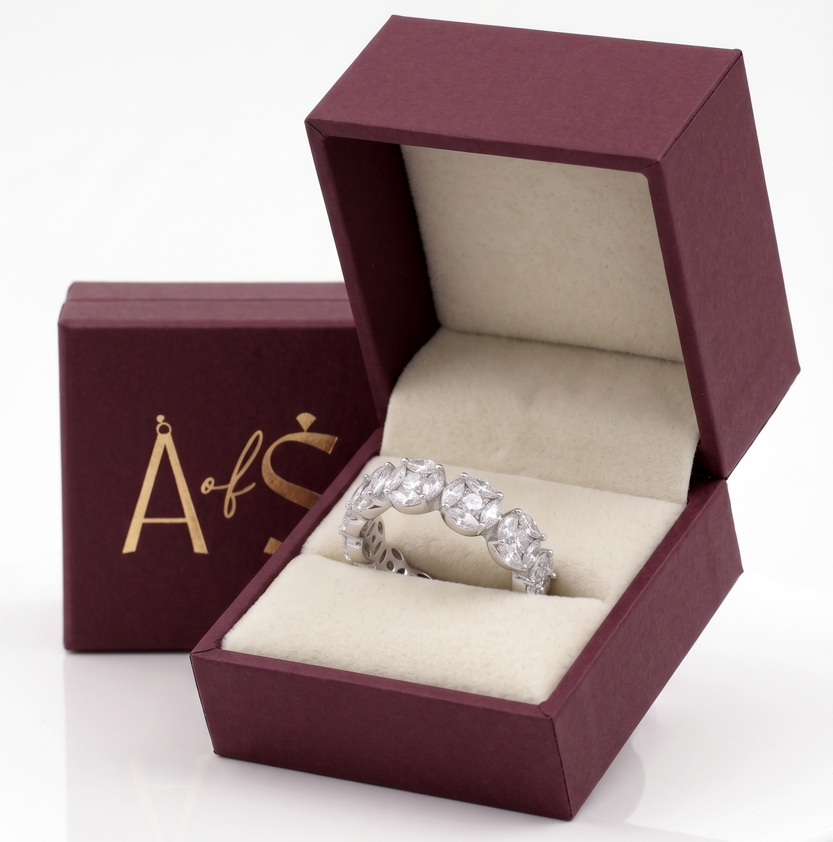 Silver Round and Marquise Cluster Eternity Band