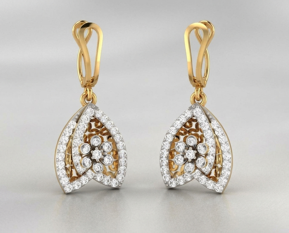 925 Sterling Silver Floral Teardrop Drop Earrings