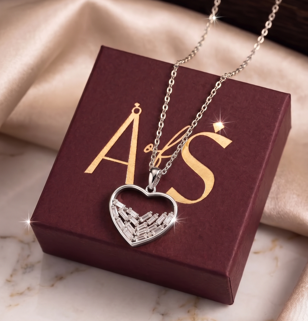 Crystal Mosaic Open Heart Silver Chain Pendant