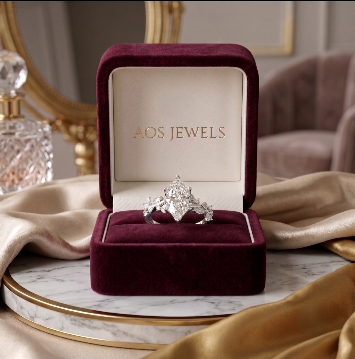 925 Sterling Silver Marquise Cut Botanical Ring