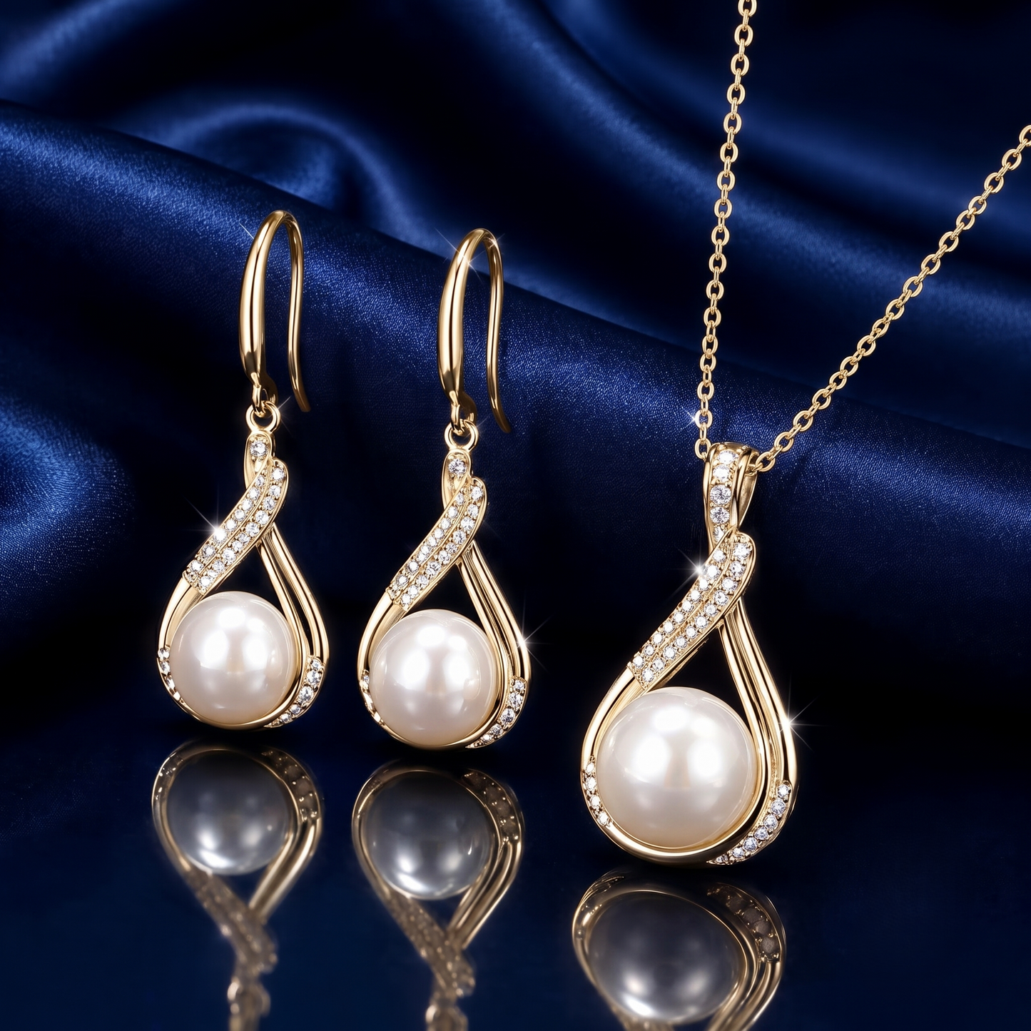 The Classic & Sophisticated Luminous Pearled Drop Sterling Silver Set