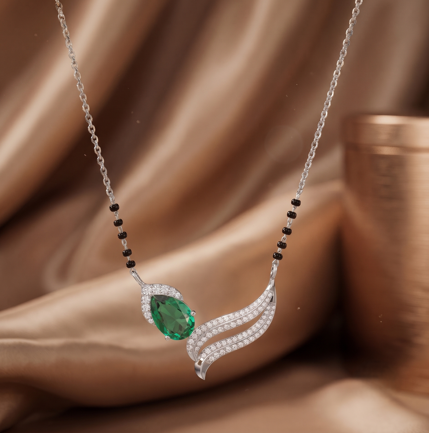 The Emerald Wing Silver Mangalsutra