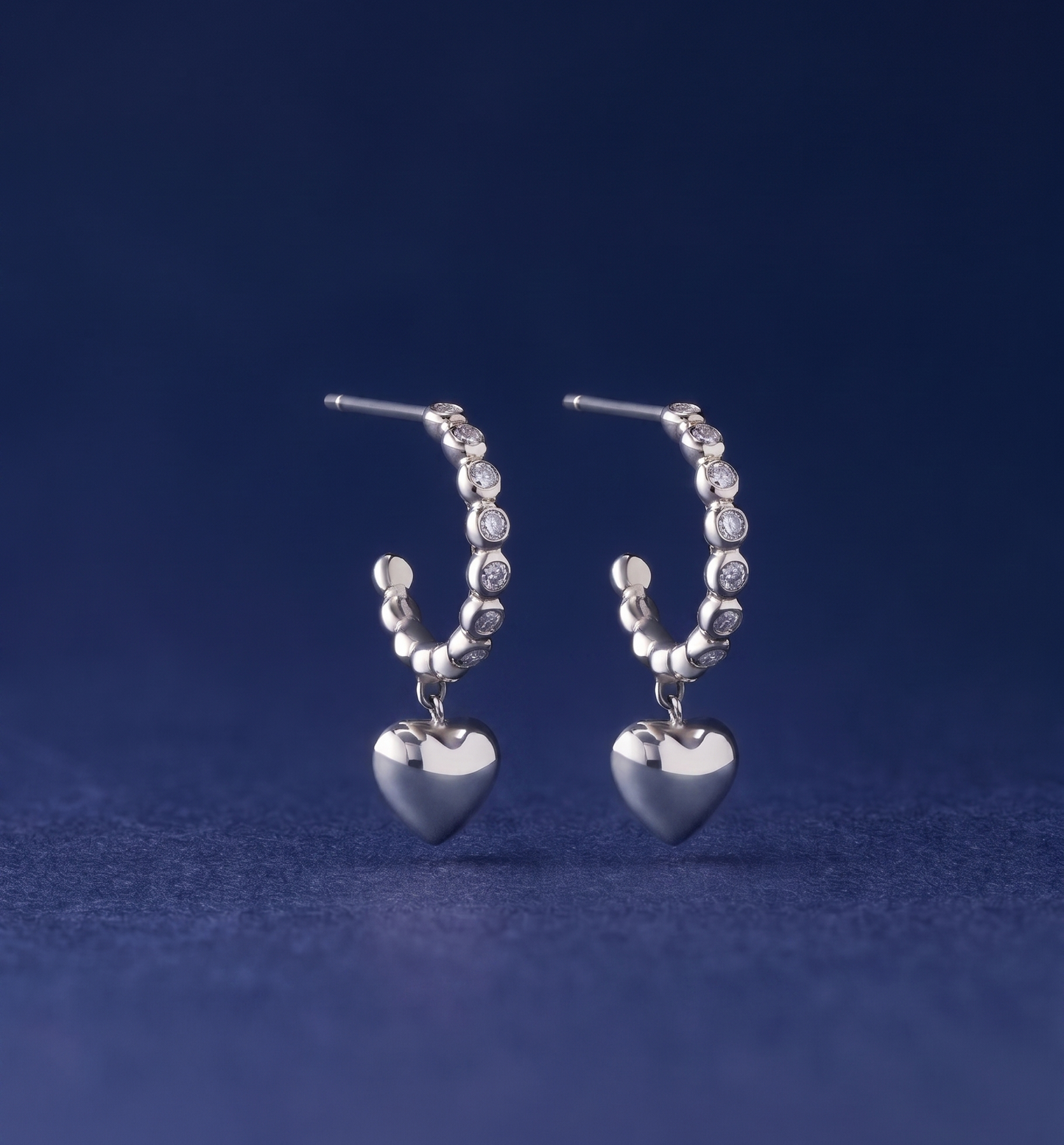 Enchanting Silver Heart Charm Hoop Earrings