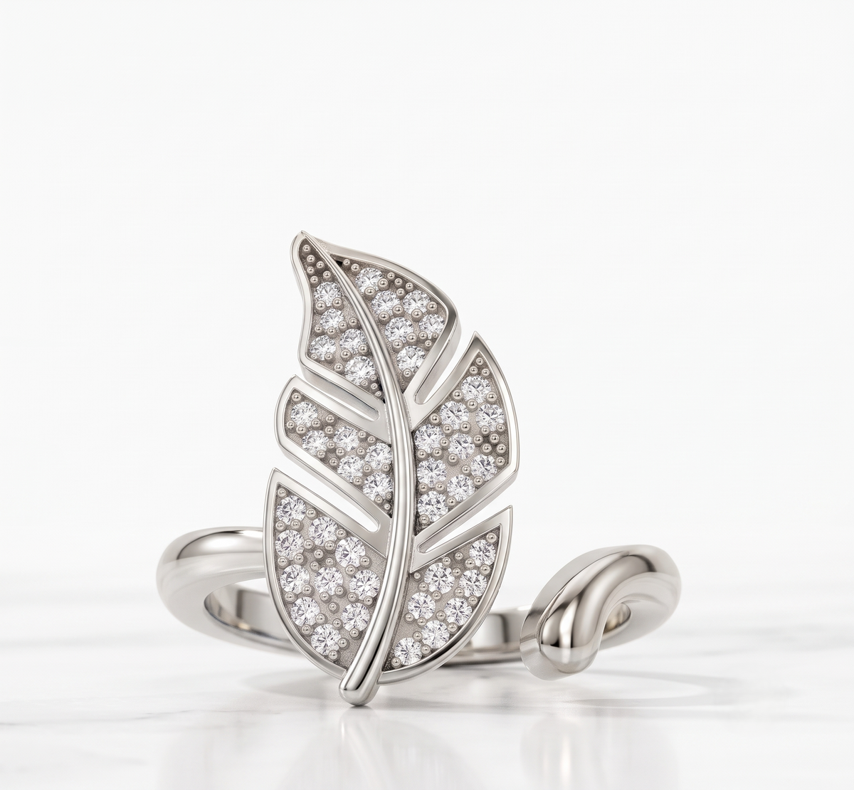 Silver Moissanite Botanical Open Ring