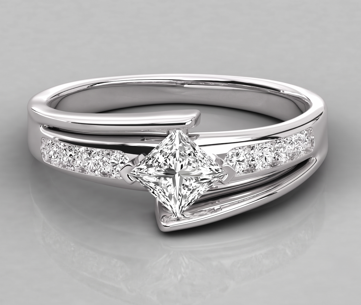 Sterling Silver Channel Accent Wrap Engagement Ring