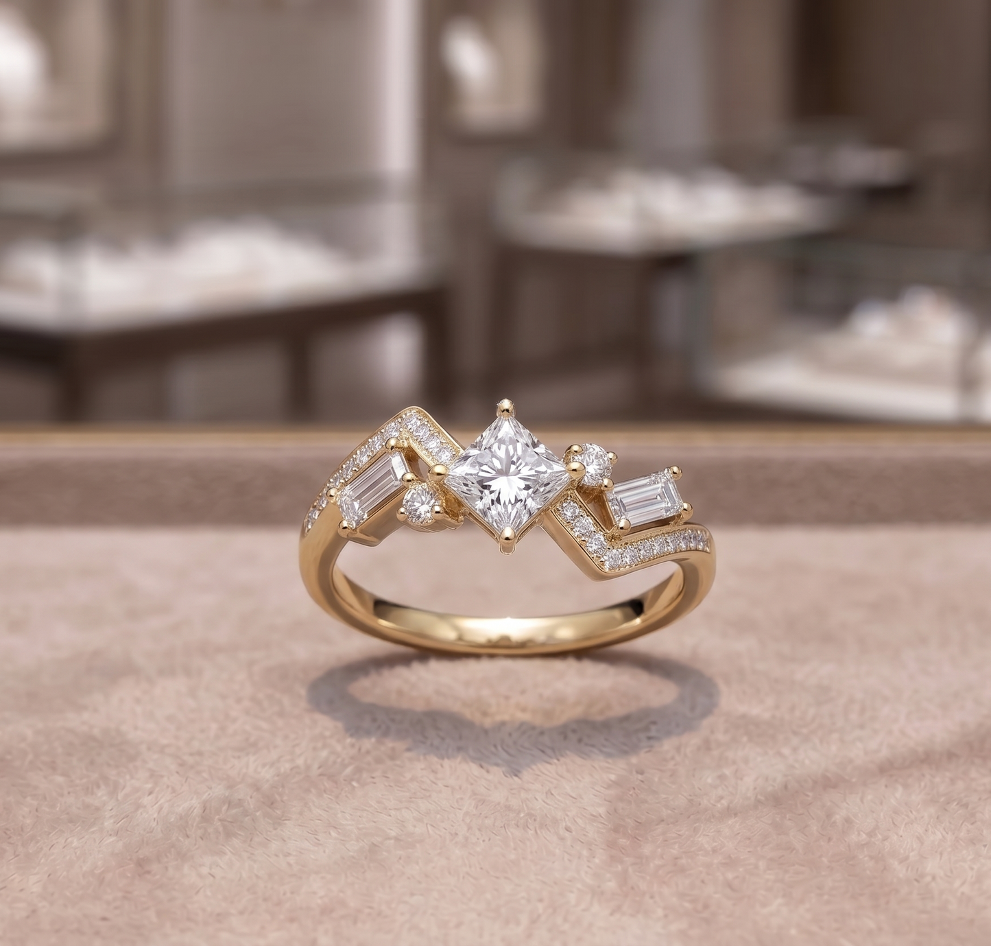 A Silver Princess Cut Geometric Ring