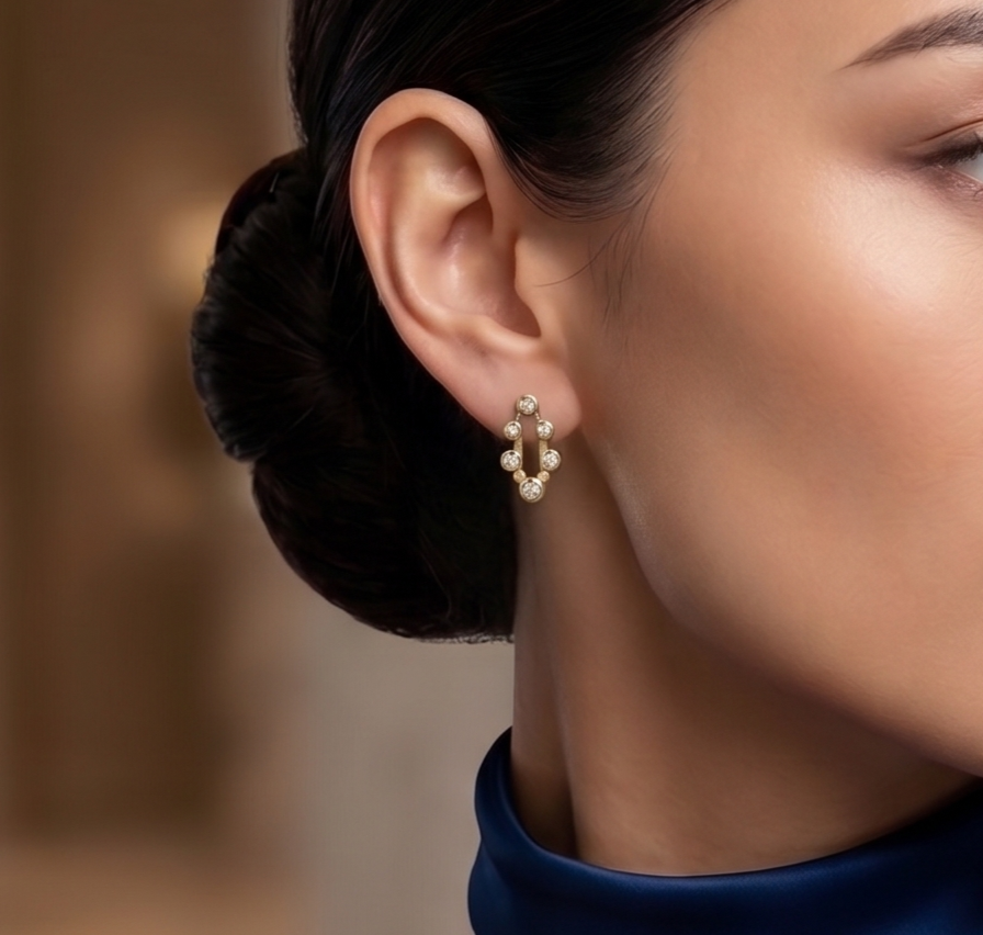 Modern U-Shaped Bezel Stud Silver Earrings