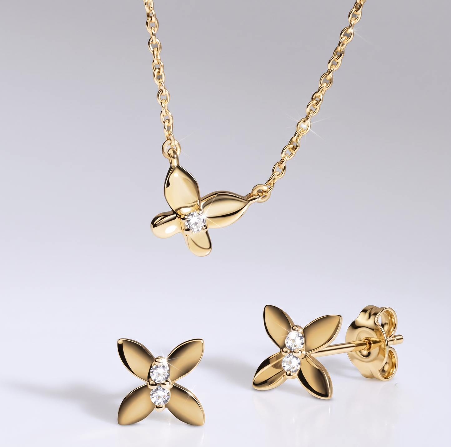 925 Sterling Silver Minimalist Four-Petal Flower Set