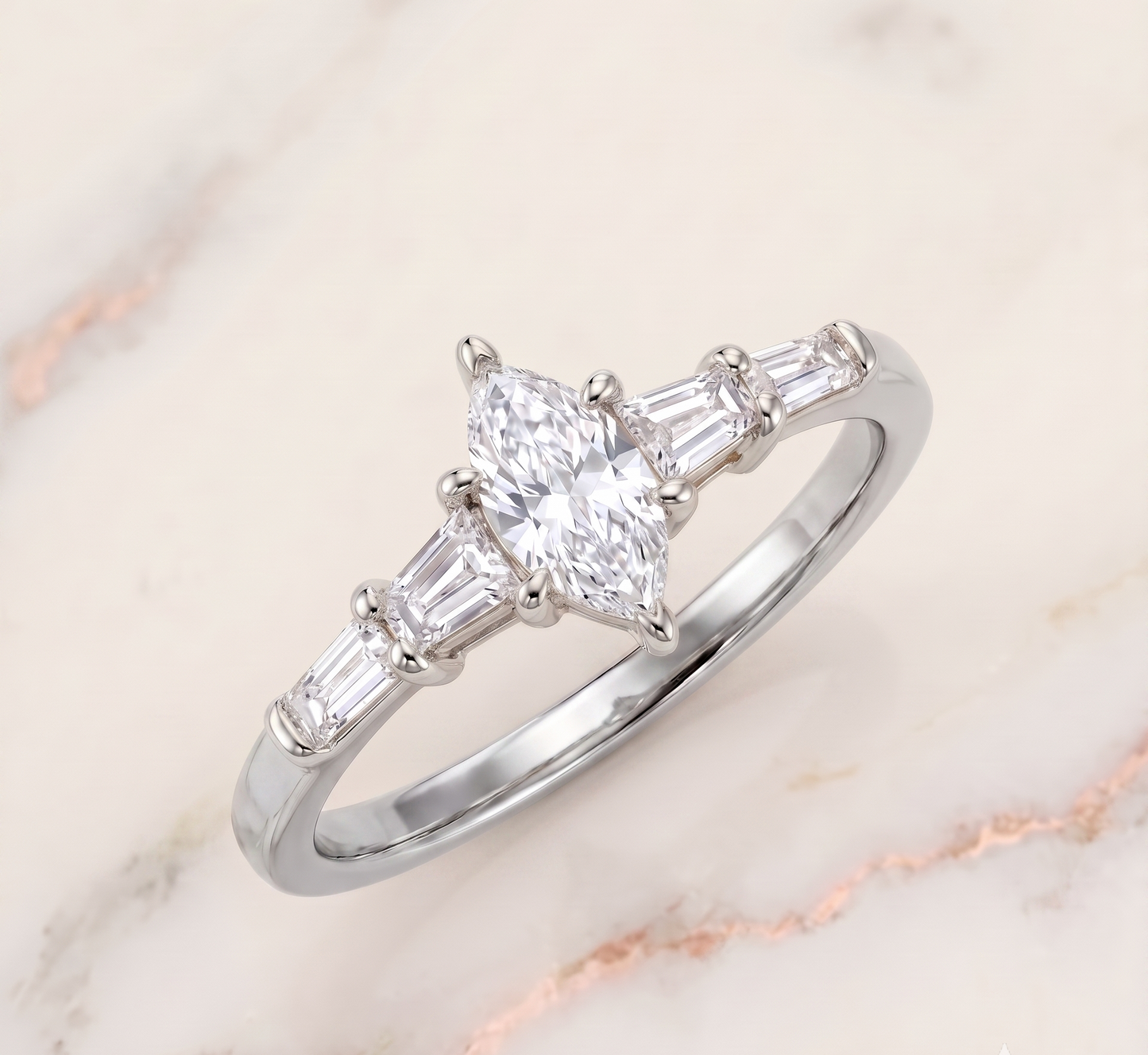The "Eternal Radiance" Three-Stone Marquise Silver Ring